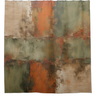 Olivgrün-Sage-Braunorange-Distressed-Abstrakt Duschvorhang