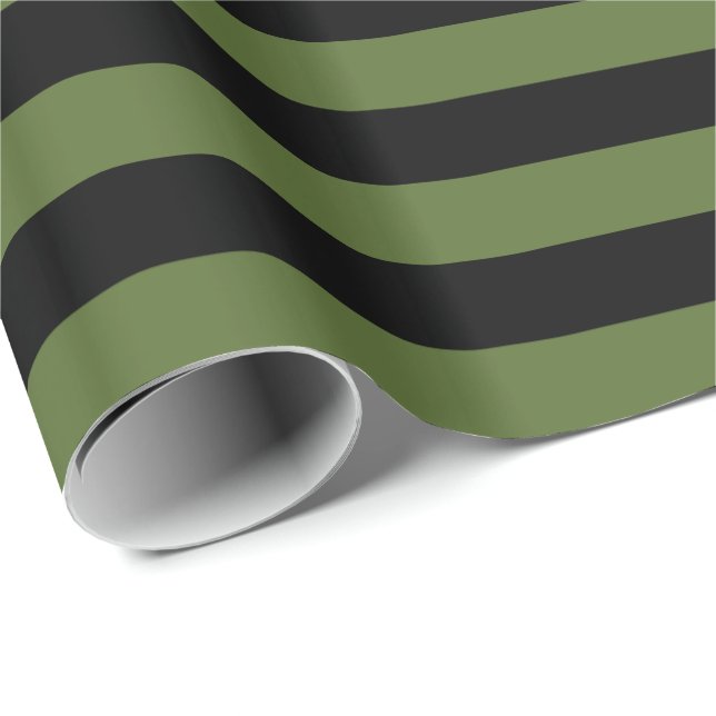 Olivgrün/schwarzer Streifen Geschenkpapier (Rolleneckpunkt)