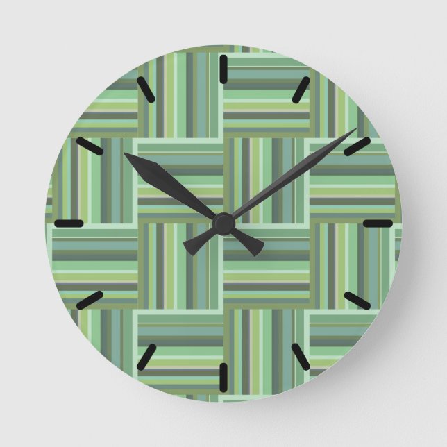 Olivgrün Streifen Webmuster Runde Wanduhr (Vorderseite)