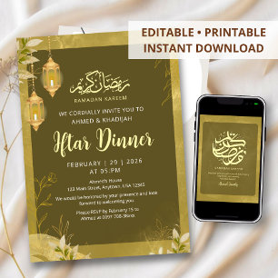 Olivgrün und Gold Botanischer Ramadan Iftar  Einladung