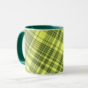Olivgrün und Limettengelb Kariert Tartan  Tasse