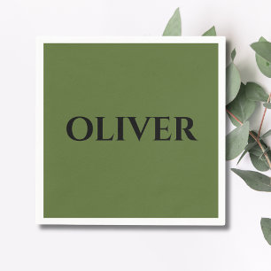 Olivgrün und minimalistischer schwarzer Name Serviette
