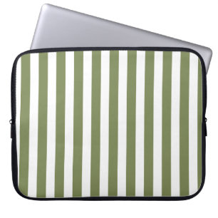 Olivgrün und weiße, cremefarbene Streifen Laptopschutzhülle