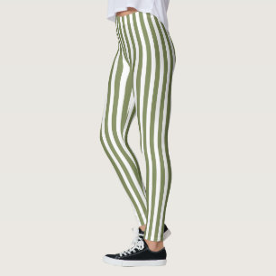Olivgrün und weiße, cremefarbene Streifen Leggings