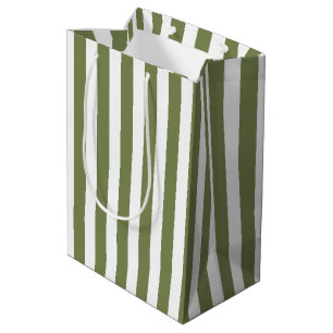 Olivgrün und weiße, cremefarbene Streifen Mittlere Geschenktüte