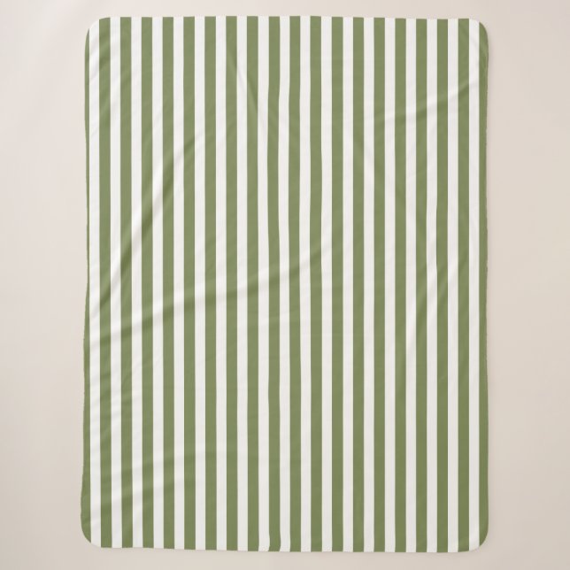 Olivgrün und weiße, cremefarbene Streifen Sherpadecke (Vorderseite)