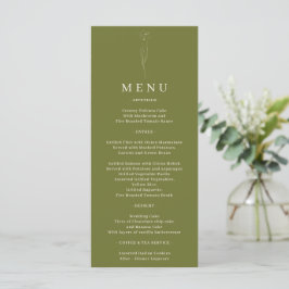 Olivgrüne Blumen-Kunst-Hochzeit Menükarte