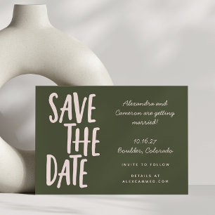 Olivgrüne Blush Moderne Hochzeit Handgeschrieben Save The Date