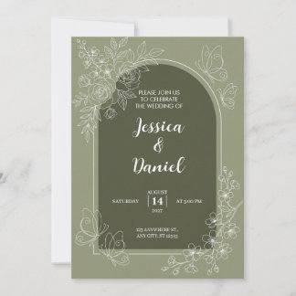 Olivgrüne Bogen-Einladung zur Hochzeit mit weißer Einladung