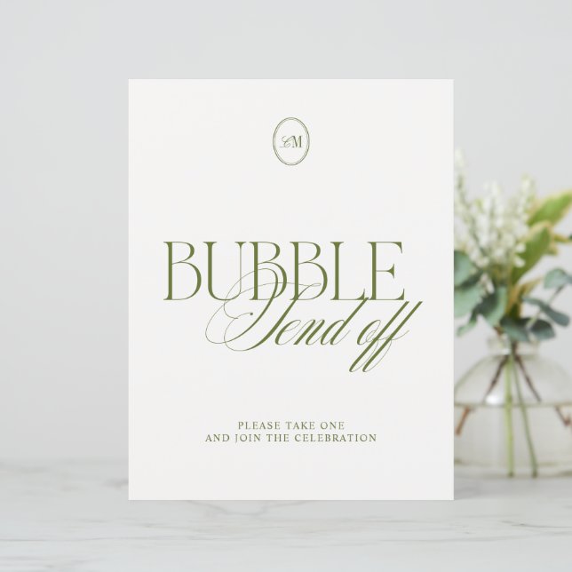 Olivgrüne Bubble-Send-Off-Hochzeitstafel (Stehend Vorderseite)