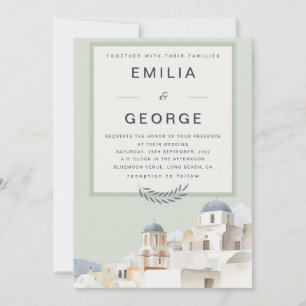 Olivgrüne Destination-Hochzeit Elegant Einladung