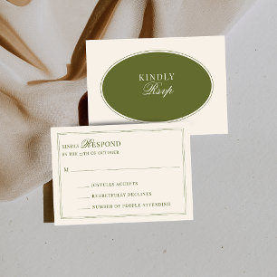 Olivgrüne elegante alte Geld Hochzeit RSVP per Pos Karte