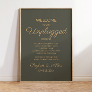 Olivgrüne elegante unplugged Hochzeitstafel Poster
