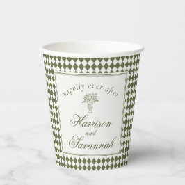 Olivgrüne Harlekin-Karo-Hochzeit Pappbecher