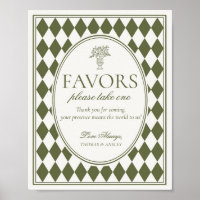 Olivgrüne Harlekin-Karo-Hochzeitsgeschenk-Schilder