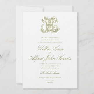 Olivgrüne Hochzeitseinladung mit Monogramm "H" Einladung