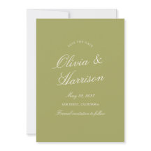 Olivgrüne Kalligrafie-Hochzeit-Save-the-Date-Karte