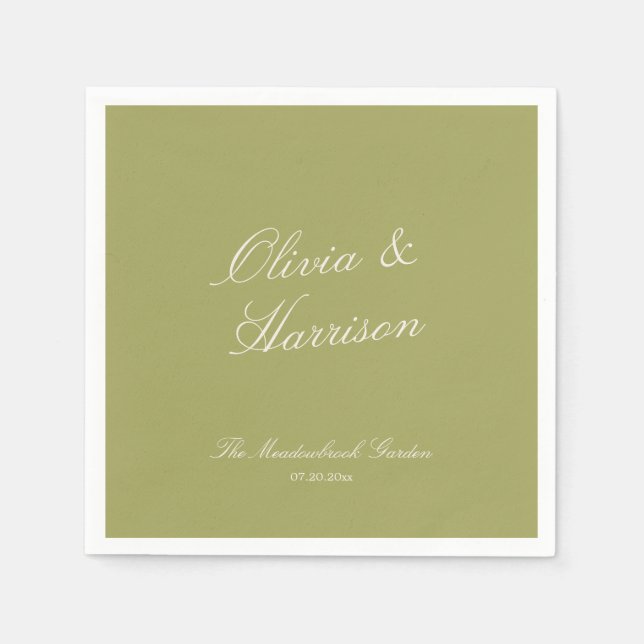 Olivgrüne klassische Hochzeitstücher Serviette (Vorderseite)