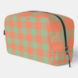Olivgrüne Lachsrosa Karo-Muster-Kosmetiktasche Waschbeutel