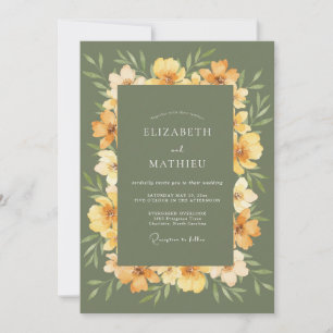 Olivgrüne malerische florale Bogenhochzeit Einladung