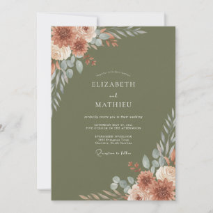 Olivgrüne melancholische herbstliche Hochzeit Einladung