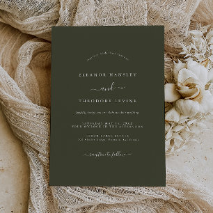 Olivgrüne moderne minimalistische Hochzeit   Einladung
