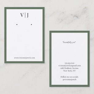 Olivgrüne Monogramm-Schmuck-Ohrhänger-Displaykarte Visitenkarte