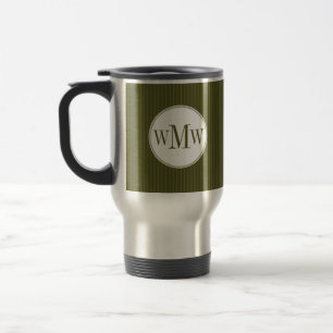Olivgrüne Pinstripe-Monogramm-Tasse Reisebecher
