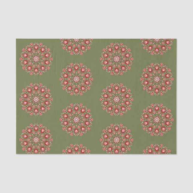 Olivgrüne Rosemaling  Seidenpapier (Vorderseite)