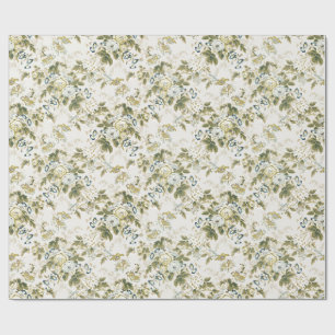 Olivgrüne Rosen-Chintz, Schieferblaue Blüten Geschenkpapier