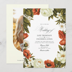 Olivgrüne Terrakotta- & sanfte Elfenbein-Blumenhoc Einladung