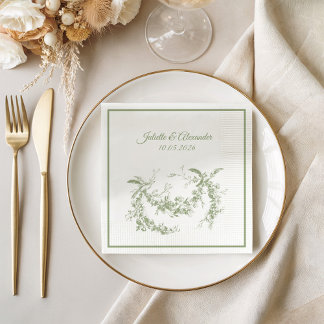 Olivgrüne Toile-de-Jouy-Hochzeitspapier-Servietten Serviette