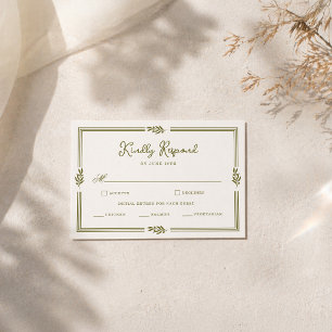 Olivgrüne toskanische elegante Hochzeits-RSVP-Kart Begleitkarte