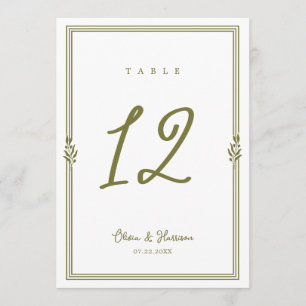 Olivgrüne toskanische elegante Hochzeitstisch-Numm Einladung