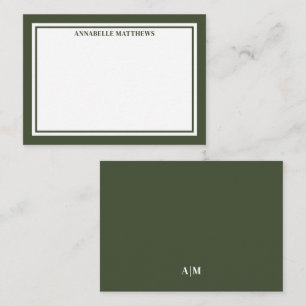 Olivgrüne Umrandung Minimalistisches Monogramm Mitteilungskarte