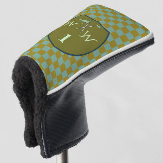 Olivgrüne und Cool Sage karierte Monogramm Golf Headcover