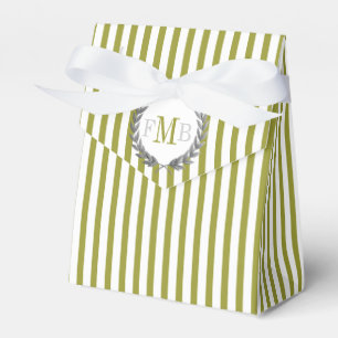Olivgrüne und weiße Streifen Monogramm-Hochzeit Geschenkschachtel