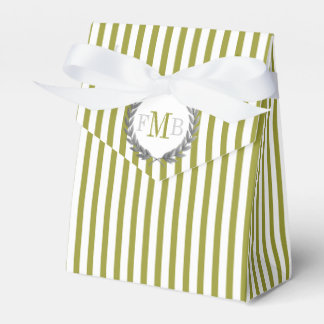 Olivgrüne und weiße Streifen Monogramm-Hochzeit Geschenkschachtel