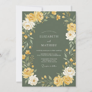 Olivgrüne Vintage-Hochzeitsrose Einladung