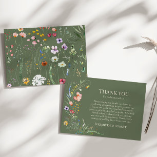 Olivgrüne Wildblumenwiese Hochzeit Danke 