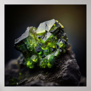 Olivgrüner Peridot-inspirierter Kristallcluster Poster