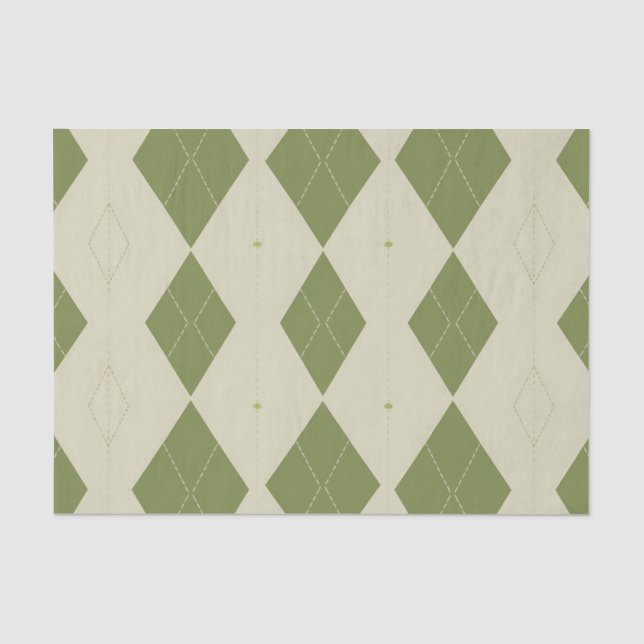 Olivgrünes Argyle-Diamantmuster Seidenpapier (Vorderseite)