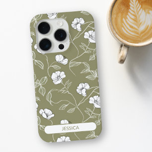 Olivgrünes Blumales einfaches Blumenmodernname Case-Mate iPhone Hülle