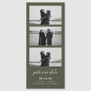 Olivgrünes Foto-Streifen-Magnet Hochzeit Magnetkarte