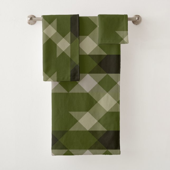 olivgrünes geometrisches Muster Badhandtuch Set (Insitu)