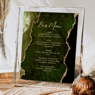 Olivgrünes Gold-Achat-Script Hochzeitsbar-Menü Poster