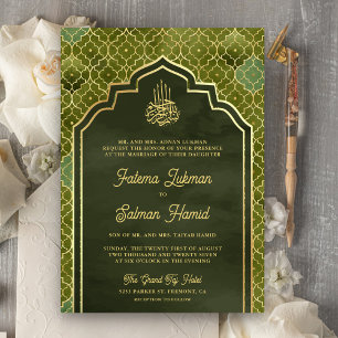 Olivgrünes Gold Morokkanische Muslimische Hochzeit Einladung