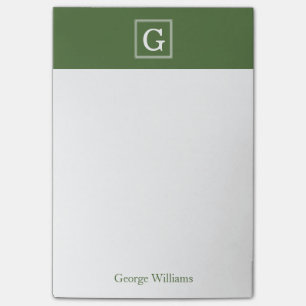 Olivgrünes Grün-gerahmtes Monogramm personalisie Post-it Klebezettel