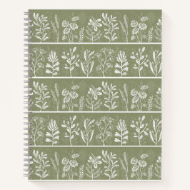 Olivgrünes Herbarium Botanische Whimsical-Kunst Notizbuch