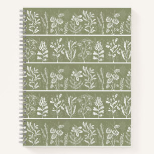 Olivgrünes Herbarium Botanisches Whimsical Pflanze Notizbuch